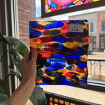 Lamberts Mouthblown S244 Blue Red and Silenium Yellow Sheet Glass Lamberts Glass