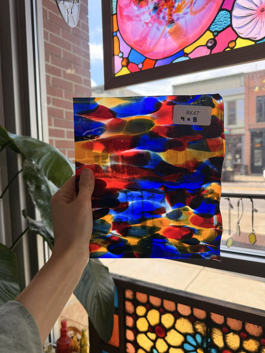 Lamberts Mouthblown S244 Blue Red and Silenium Yellow Sheet Glass Lamberts Glass
