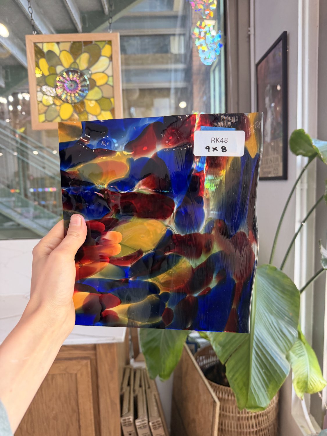 Lamberts Mouthblown S244 Blue Red and Silenium Yellow Sheet Glass Lamberts Glass RK48 (9x8in)