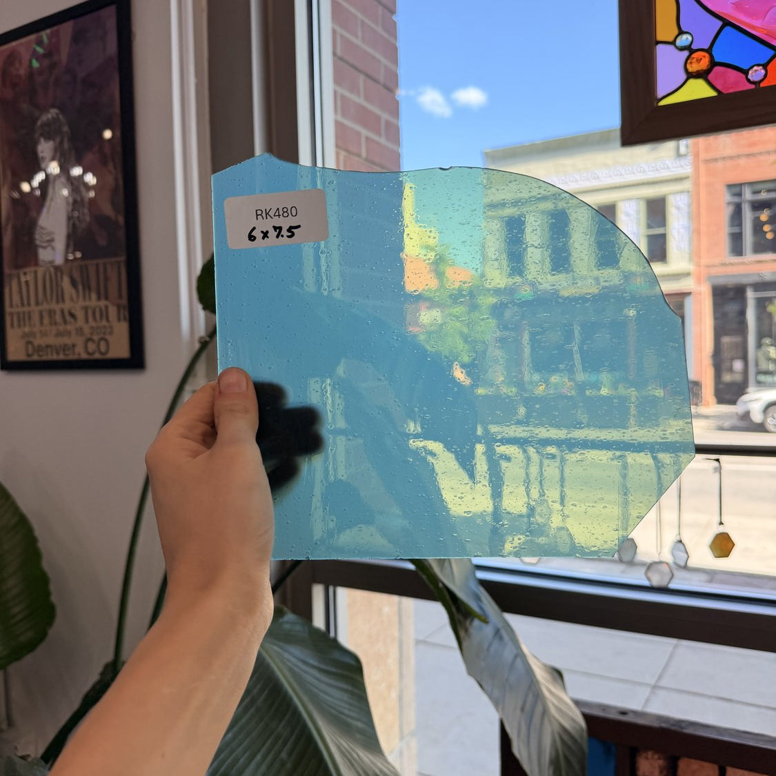 Teal Milky Transparent Mouthblown Sheet Glass Mouth Blown Glass