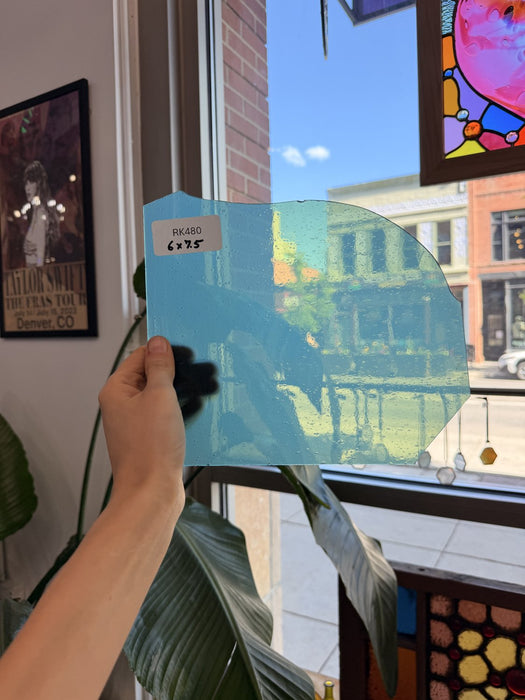 Teal Milky Transparent Mouthblown Sheet Glass Mouth Blown Glass