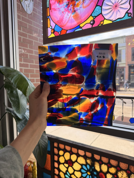 Lamberts Mouthblown S244 Blue Red and Silenium Yellow Sheet Glass Lamberts Glass