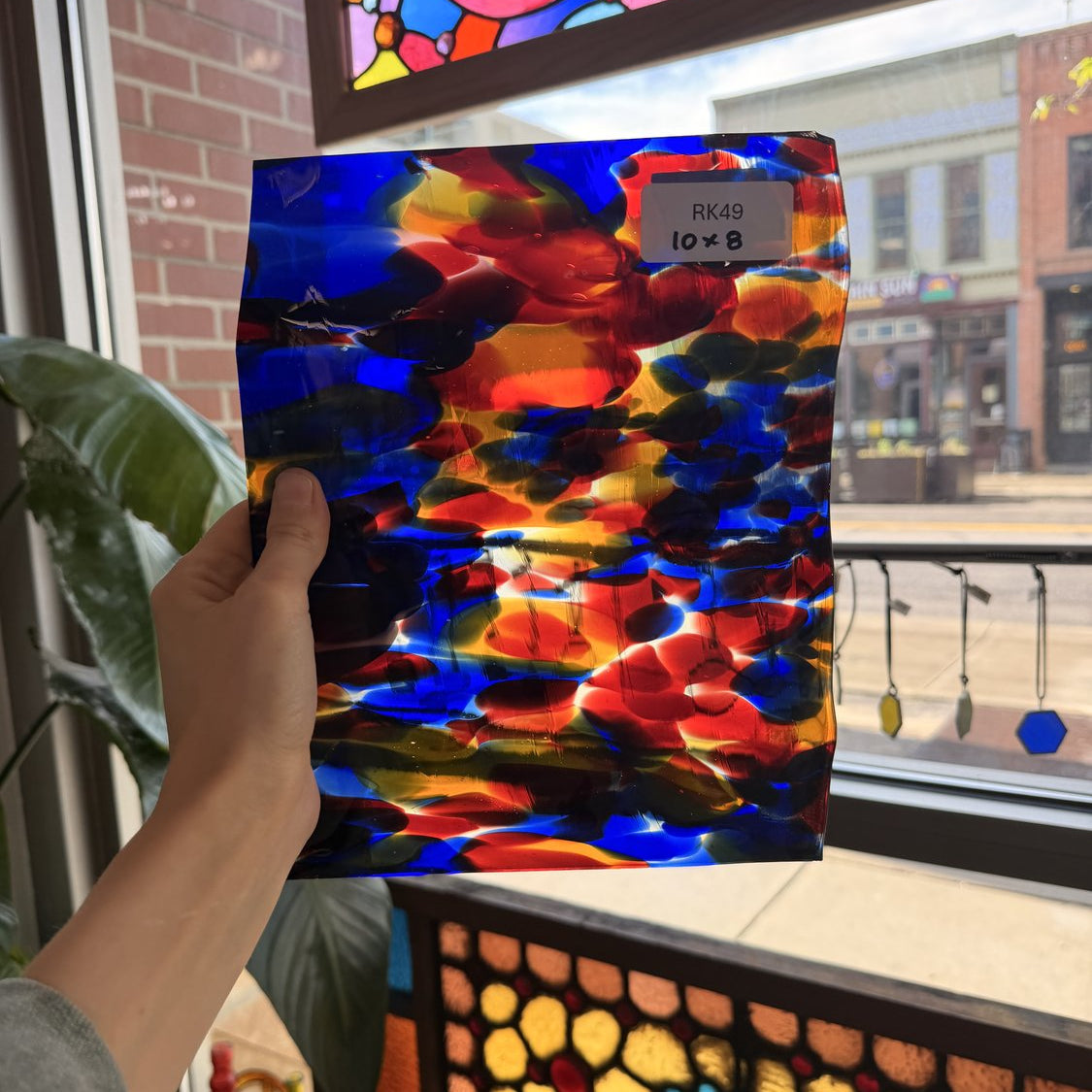 Lamberts Mouthblown S244 Blue Red and Silenium Yellow Sheet Glass Lamberts Glass RK49 (10x8in)