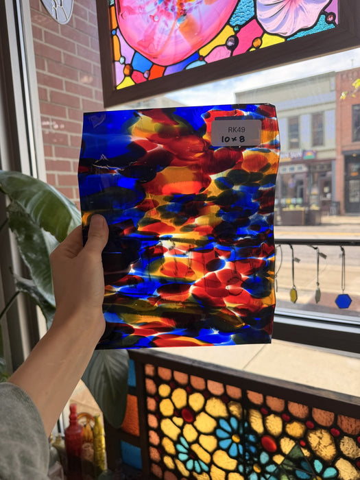Lamberts Mouthblown S244 Blue Red and Silenium Yellow Sheet Glass Lamberts Glass RK49 (10x8in)