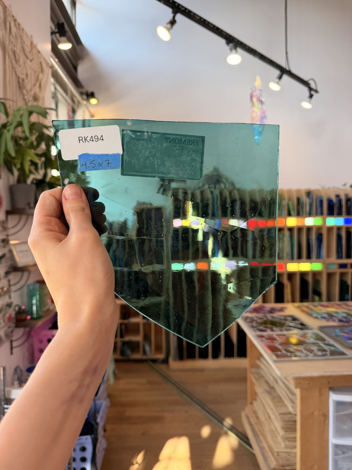 Light Teal Mouthblown Lamberts Flash (on clear) Sheet Glass