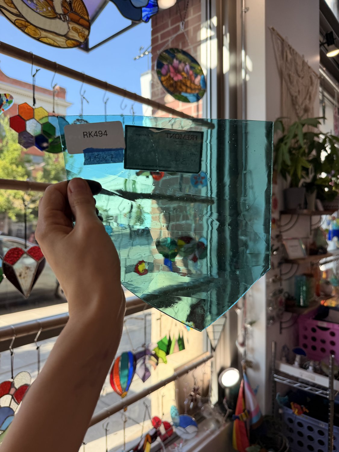 Light Teal Mouthblown Lamberts Flash (on clear) Sheet Glass