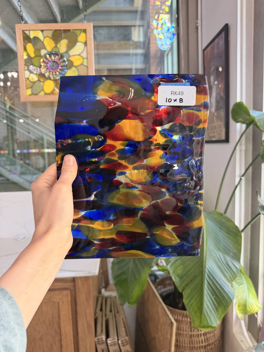 Lamberts Mouthblown S244 Blue Red and Silenium Yellow Sheet Glass Lamberts Glass