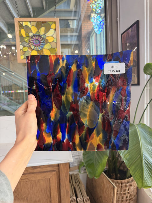 Lamberts Mouthblown S244 Blue Red and Silenium Yellow Sheet Glass Lamberts Glass 9x10in (LA-71691309)