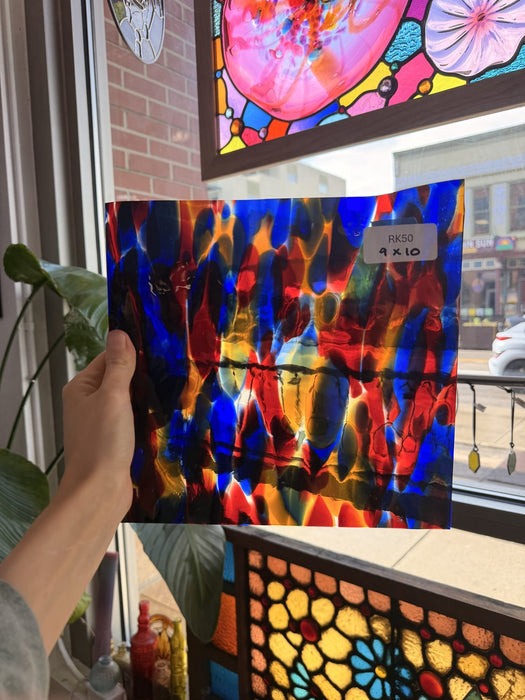 Lamberts Mouthblown S244 Blue Red and Silenium Yellow Sheet Glass Lamberts Glass