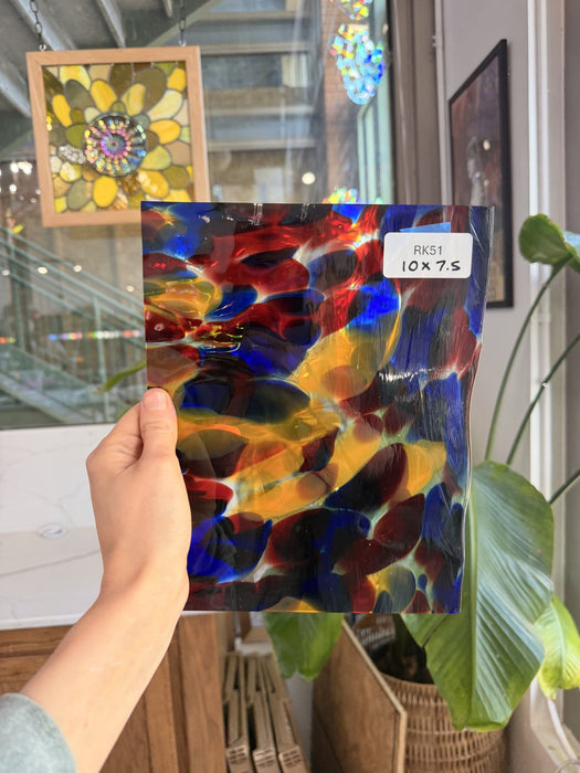 Lamberts Mouthblown S244 Blue Red and Silenium Yellow Sheet Glass Lamberts Glass 10x7.5in (LA-71724077)