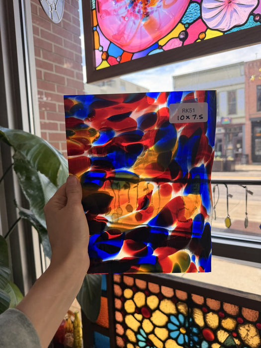 Lamberts Mouthblown S244 Blue Red and Silenium Yellow Sheet Glass Lamberts Glass
