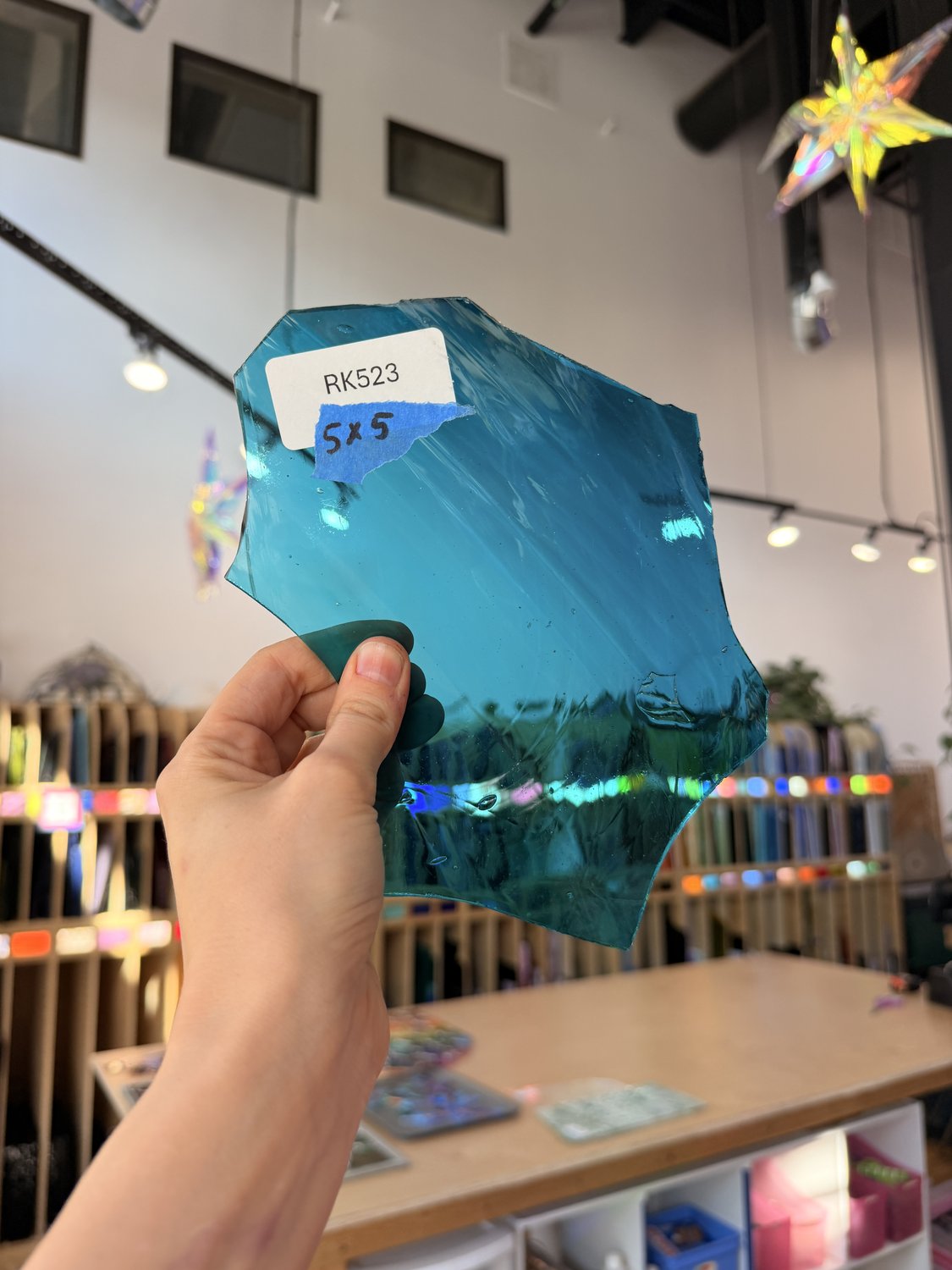 Dark Blue Mixed Wispy Mouthblown Flash (on clear) Sheet Glass
