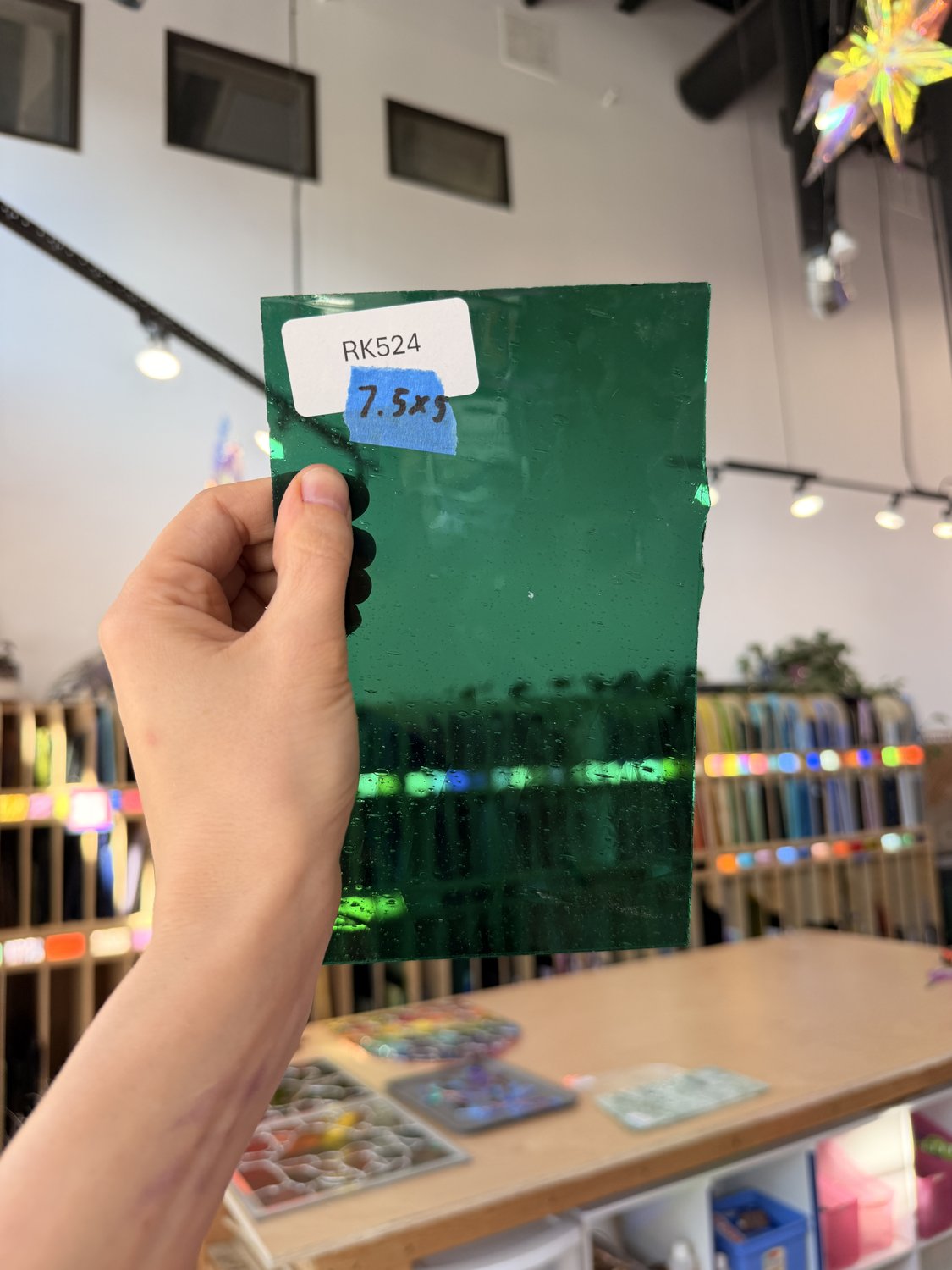 Dark Green Teal Mouthblown Sheet Glass