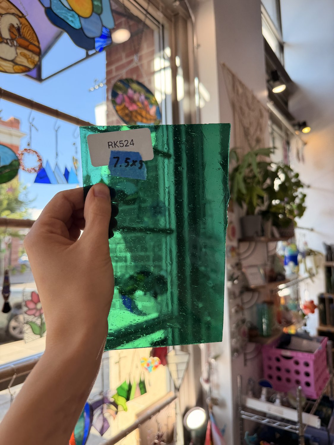Dark Green Teal Mouthblown Sheet Glass