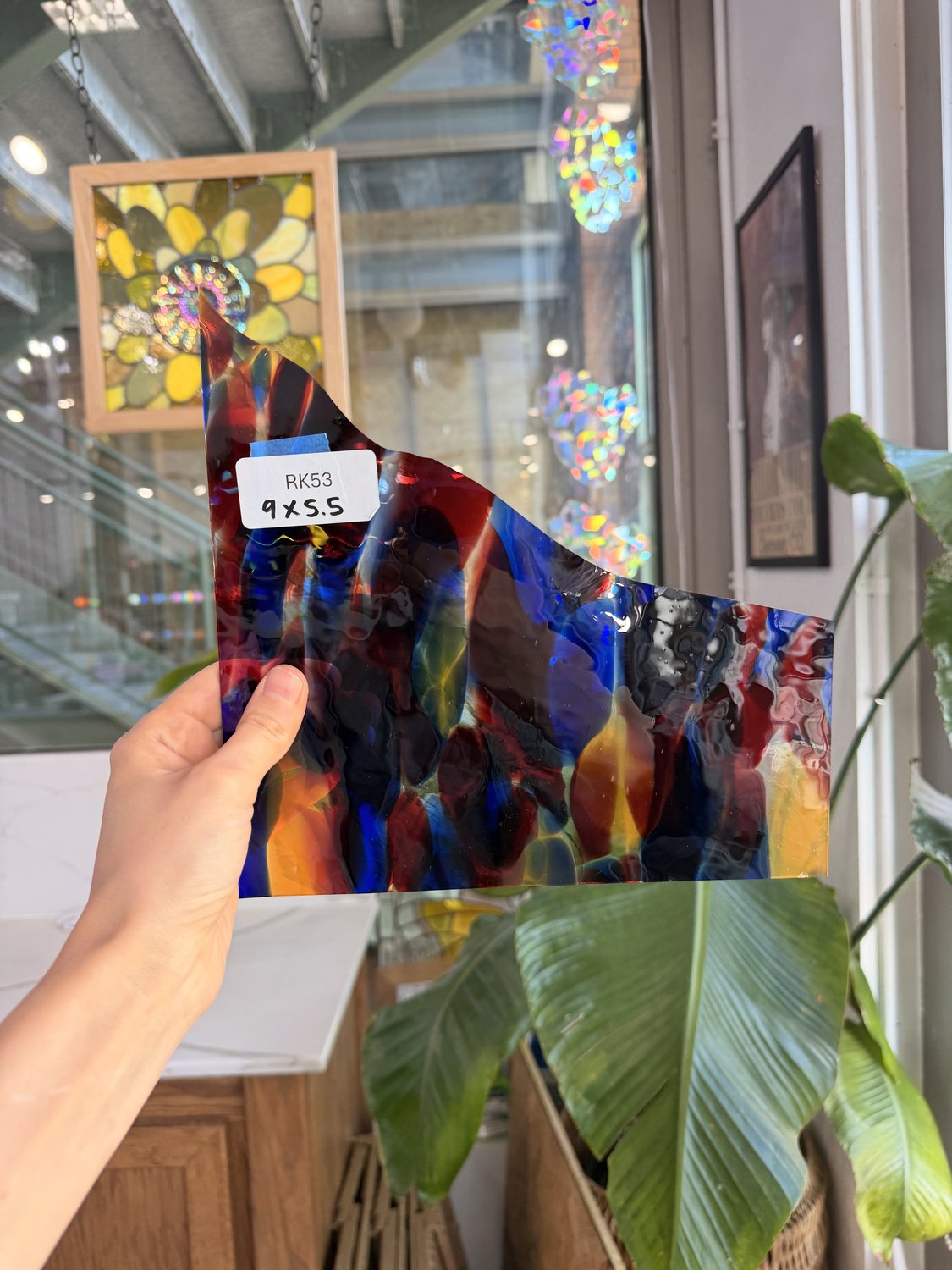 Lamberts Mouthblown S244 Blue Red and Silenium Yellow Sheet Glass Lamberts Glass 9x5.5in (LA-71789613)
