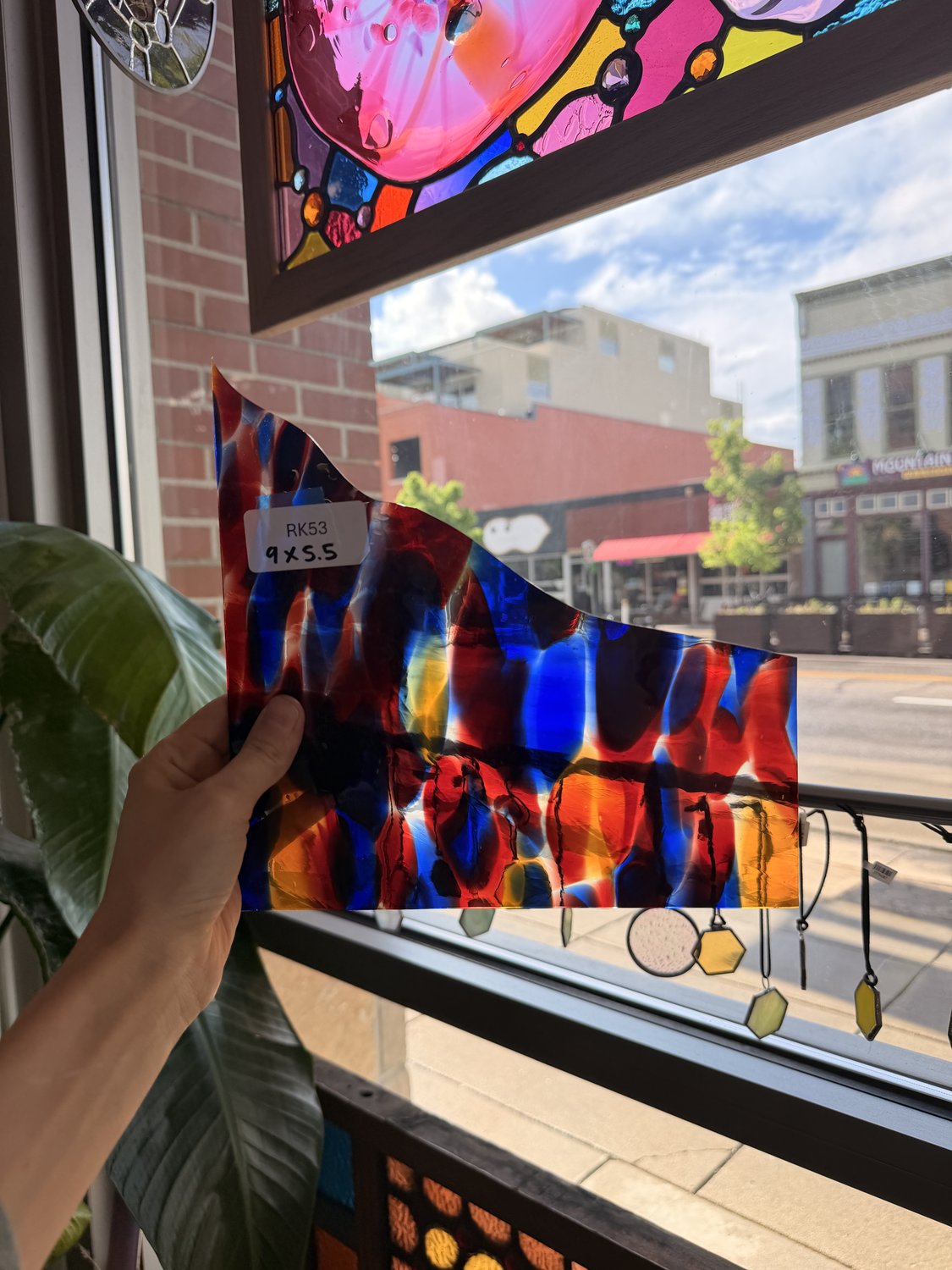 Lamberts Mouthblown S244 Blue Red and Silenium Yellow Sheet Glass Lamberts Glass