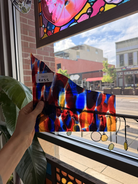Lamberts Mouthblown S244 Blue Red and Silenium Yellow Sheet Glass Lamberts Glass