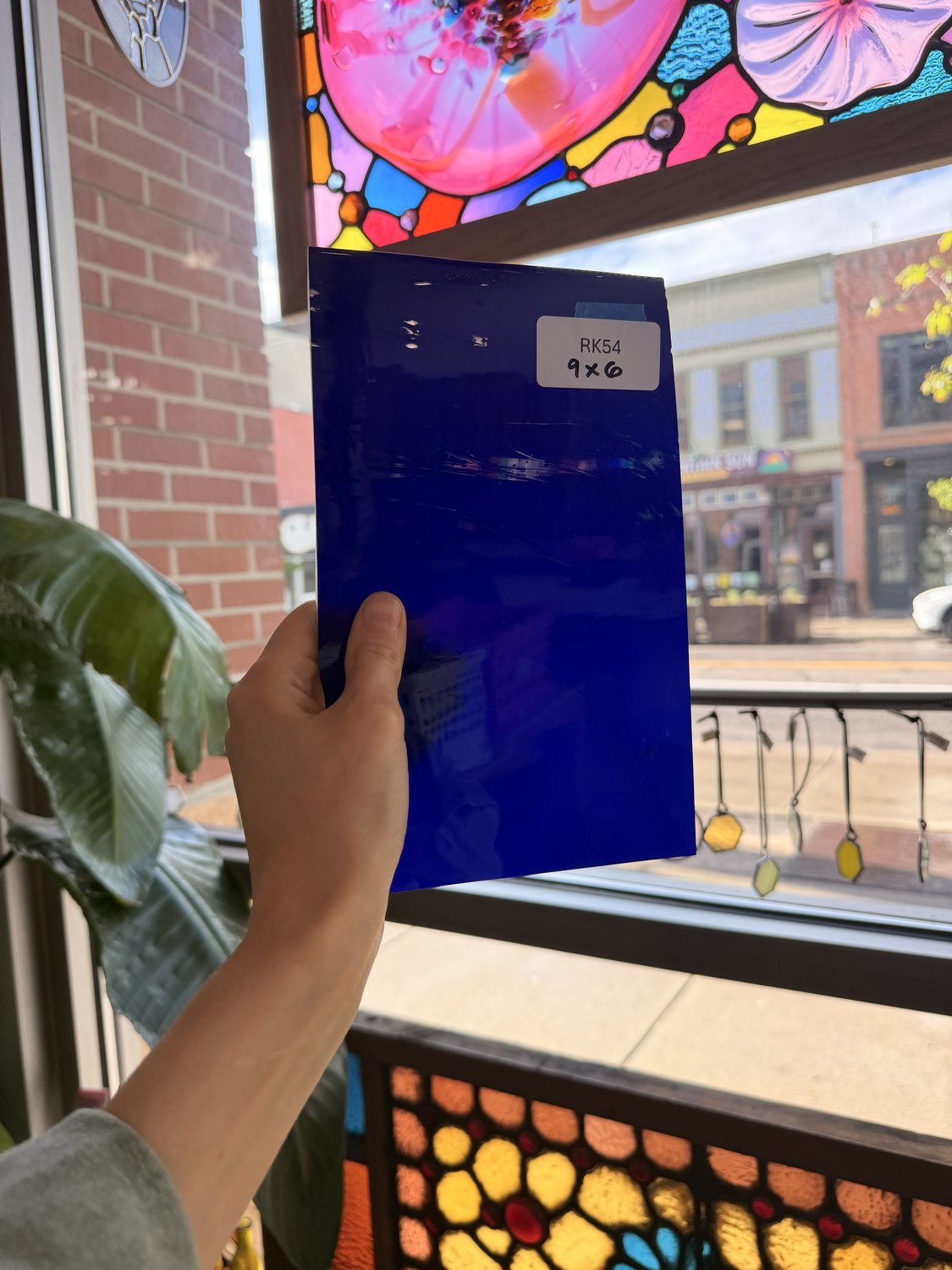 Lamberts Mouth Blown Blue & Opaque White on Clear Flash Glass S55 Sheet Glass Lamberts Glass 9x6in (LA-73722925)