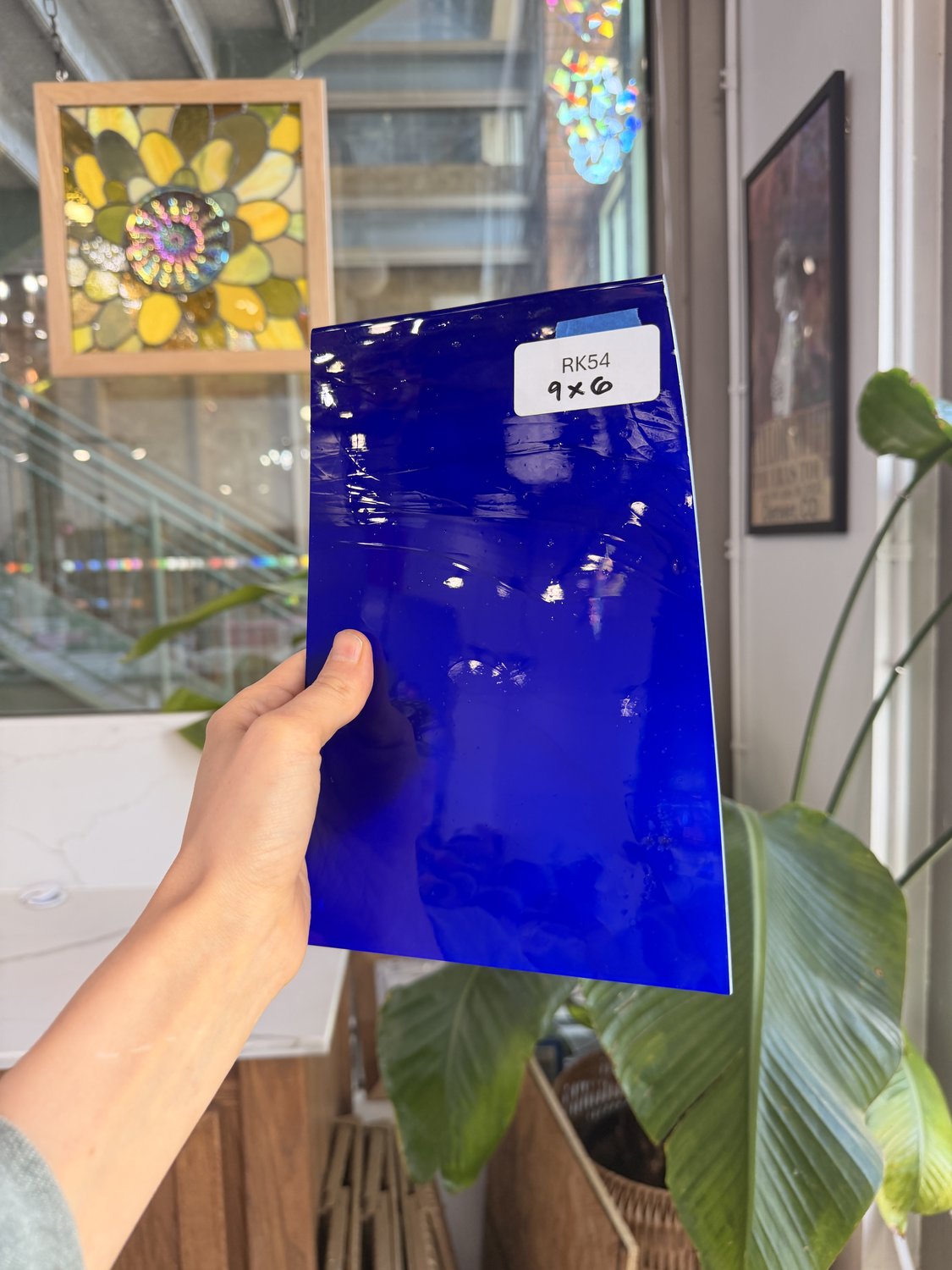 Lamberts Mouth Blown Blue & Opaque White on Clear Flash Glass S55 Sheet Glass Lamberts Glass