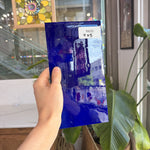 Lamberts Mouth Blown Blue & Opaque White on Clear Flash Glass S55