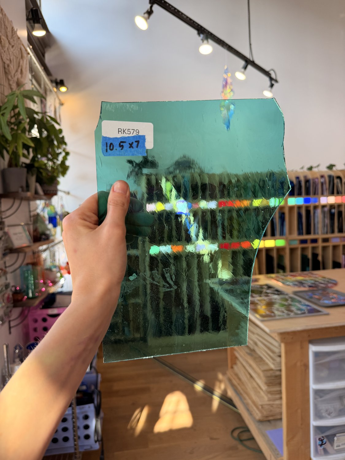 Light Teal Mouthblown Desag Sheet Glass
