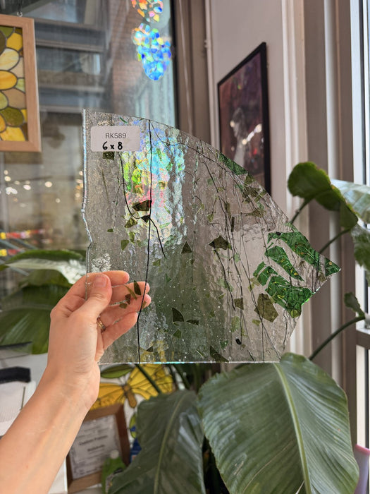 Clear and Green Aventurine Fracture Bullseye Fusible Sheet Glass Bullseye Glass RK589 (6x8in)