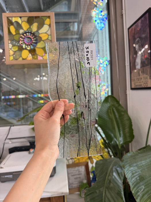 Clear and Green Aventurine Fracture Bullseye Fusible Sheet Glass Bullseye Glass