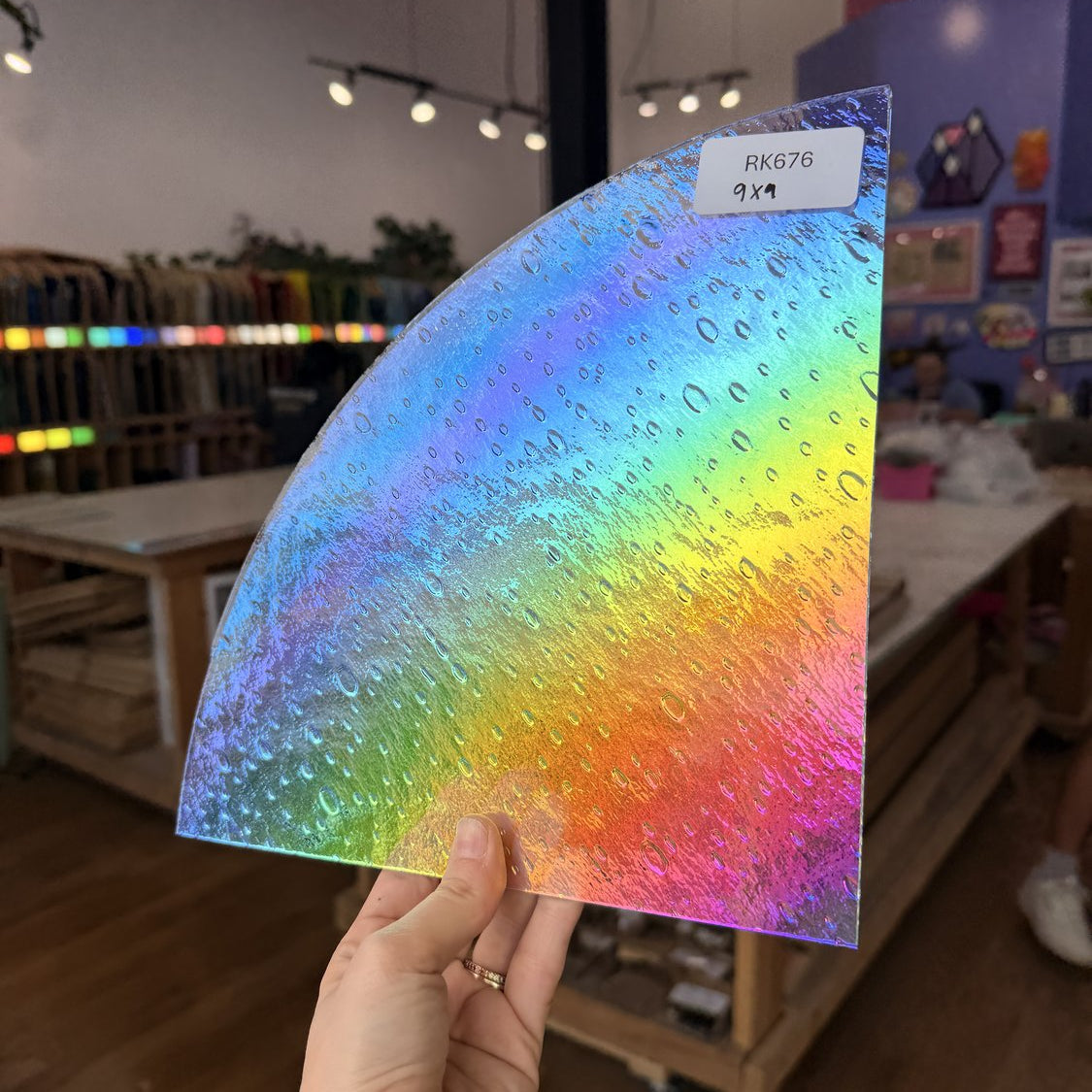 Rainbow Raindrop Oceanside Fusible 96 COE Fusible Sheet Glass Oceanside Glass RK676 (9x9in)