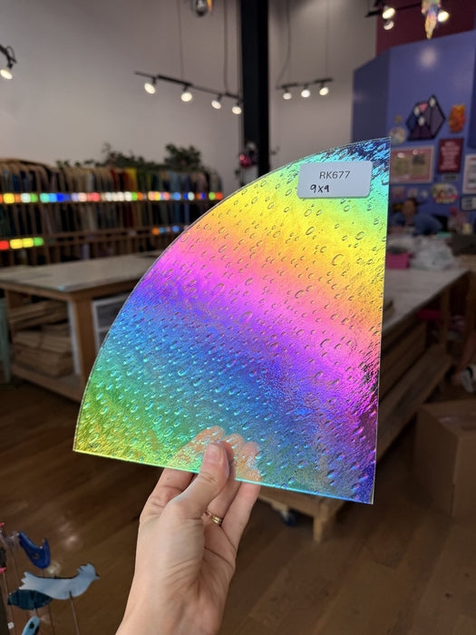 Rainbow Raindrop Oceanside Fusible 96 COE Fusible Sheet Glass Oceanside Glass RK677 (9x9in)