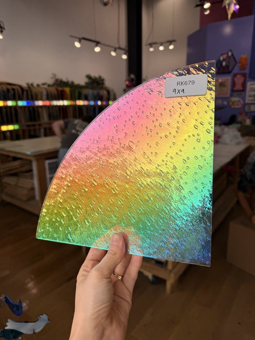 Rainbow Raindrop Oceanside Fusible 96 COE Fusible Sheet Glass Oceanside Glass RK679 (9x9in)