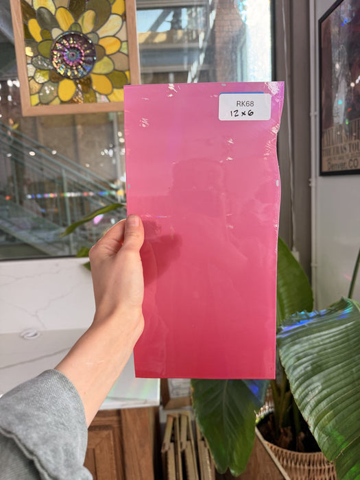 Hot Pink Opal on Clear Lamberts Flash Glass Sheet Glass Lamberts Glass 12x6in (LA-84241453)