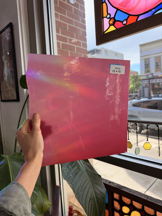 Hot Pink Opal on Clear Lamberts Flash Glass Sheet Glass Lamberts Glass 12x12in (LA-84274221)