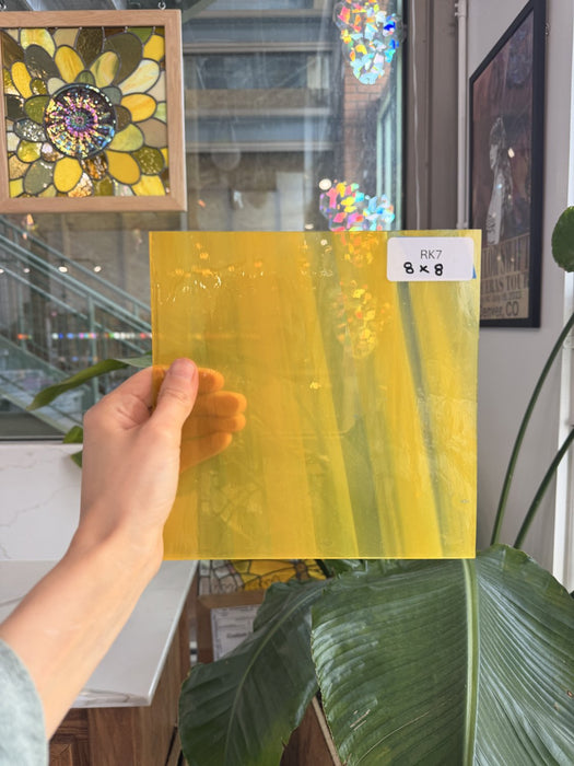 Yellow Clear Wispy S29 Mouth Blown Lamberts Flash Sheet Glass Lamberts Glass 8x8in (LA-32140333)