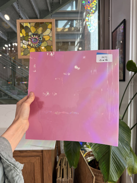 Hot Pink Opal on Clear Lamberts Flash Glass Sheet Glass Lamberts Glass 12x12in (LA-84306989)