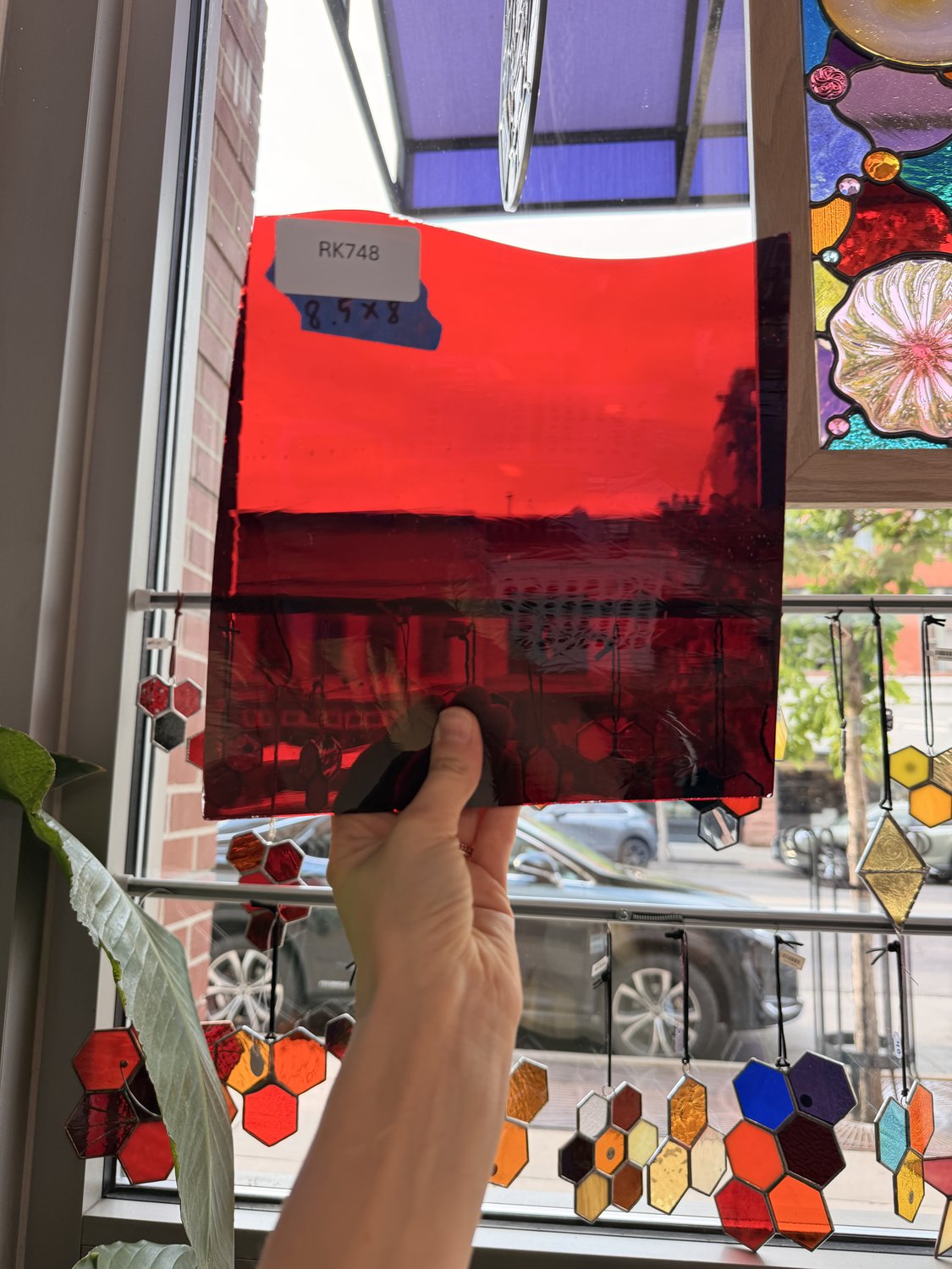 Red St Just Flash (on clear) Mouth Blown – RK748