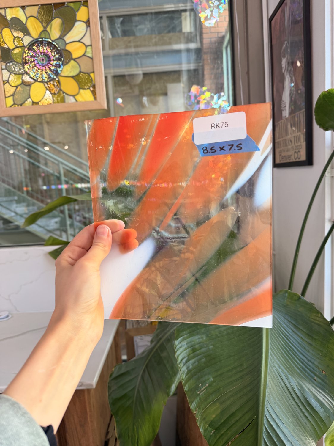 Orange White Mixed on Clear Lamberts Flash Glass Sheet Glass Lamberts Glass 8.5x7.5in (LA-48755757)