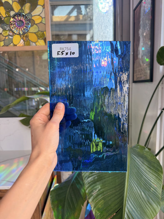 Vintage Blue Spectrum Waterglass Sheet Glass Spectrum Glass RK754 (10x5.5in)
