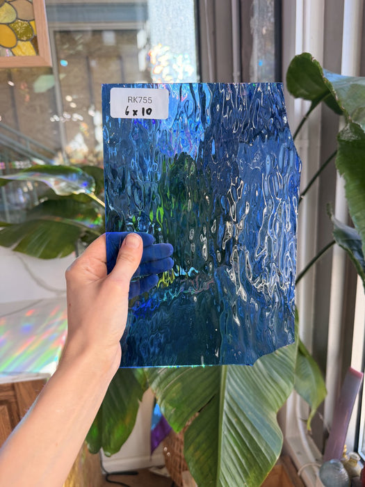 Vintage Blue Spectrum Waterglass Sheet Glass Spectrum Glass RK755 (6x10in)