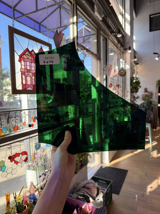Dark Green Vintage Mouthblown Sheet Glass Mouth Blown Glass
