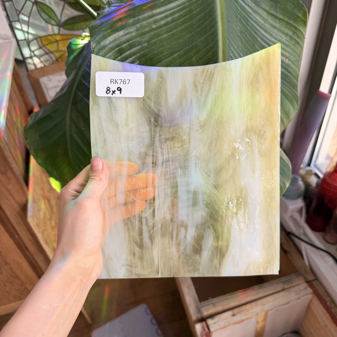Light Tan Mixed Wispy Wissmach Sheet Glass Colorado Glassworks 8x9in (WM-82421549)