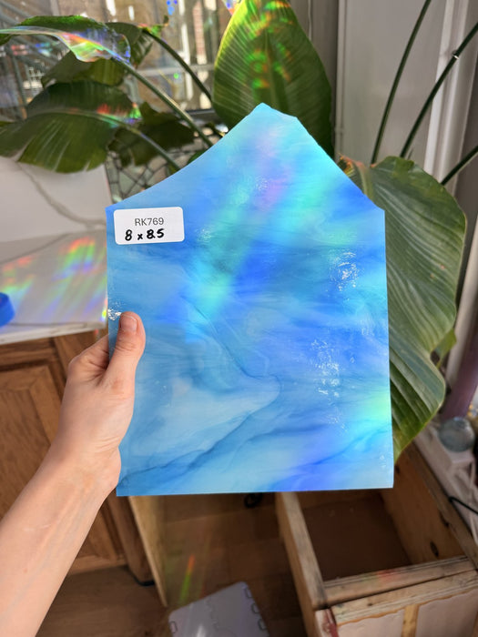 Blue White Mixed Opal Kokomo Sheet Glass Kokomo Glass RK769 (8x8.5in)
