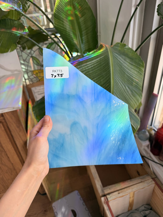 Blue White Mixed Opal Kokomo Sheet Glass Kokomo Glass RK773 (7x7.5in)