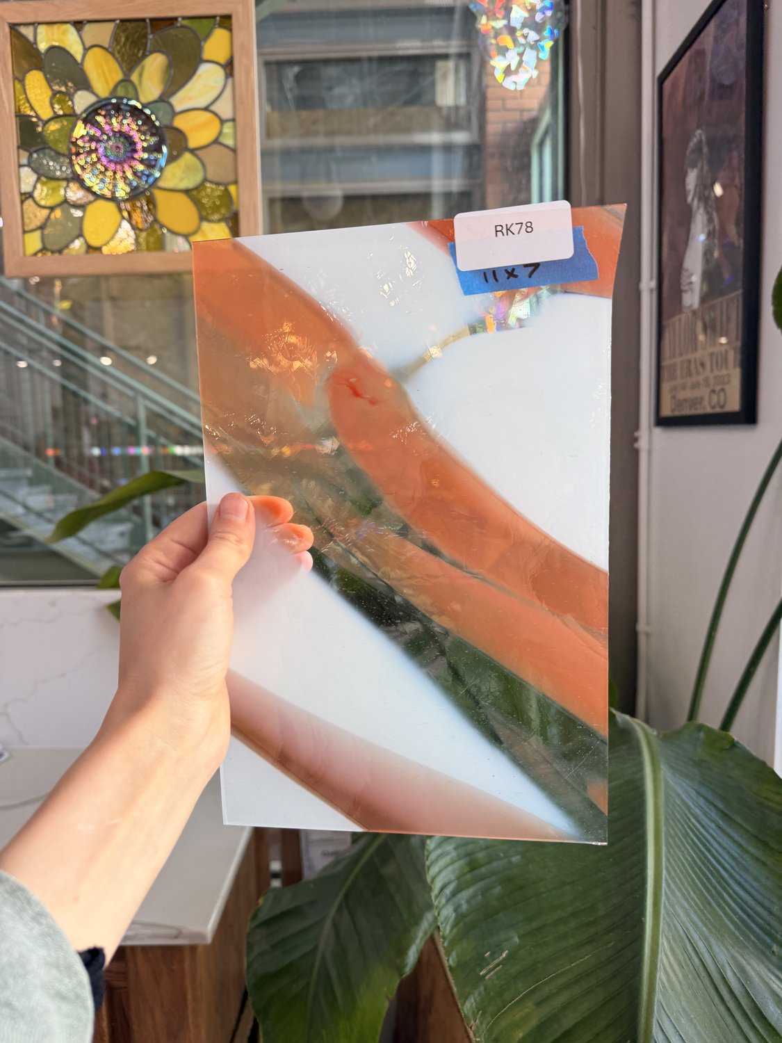 Orange White Mixed on Clear Lamberts Flash Glass Sheet Glass Lamberts Glass 11x7in (LA-48854061)