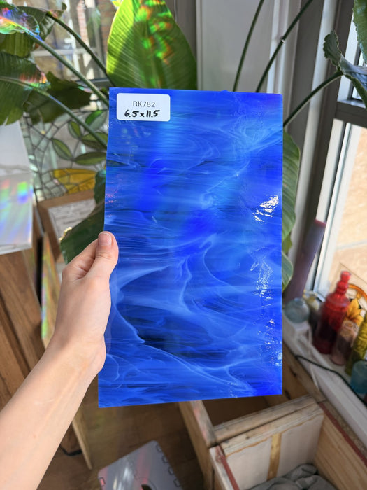 Spectrum Blue White Wispy Sheet Glass Spectrum Glass RK782 (11.5x6.5in)