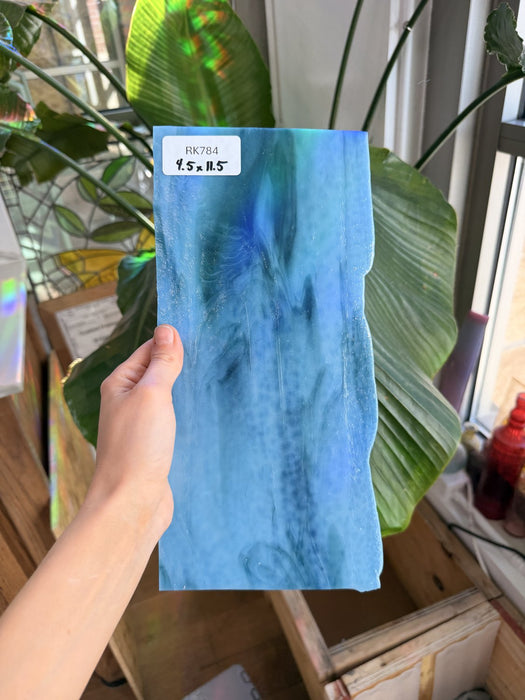 Blue Teal Mixed Mottled Sheet Glass Colorado Glassworks RK784 (11.5x4.5in)
