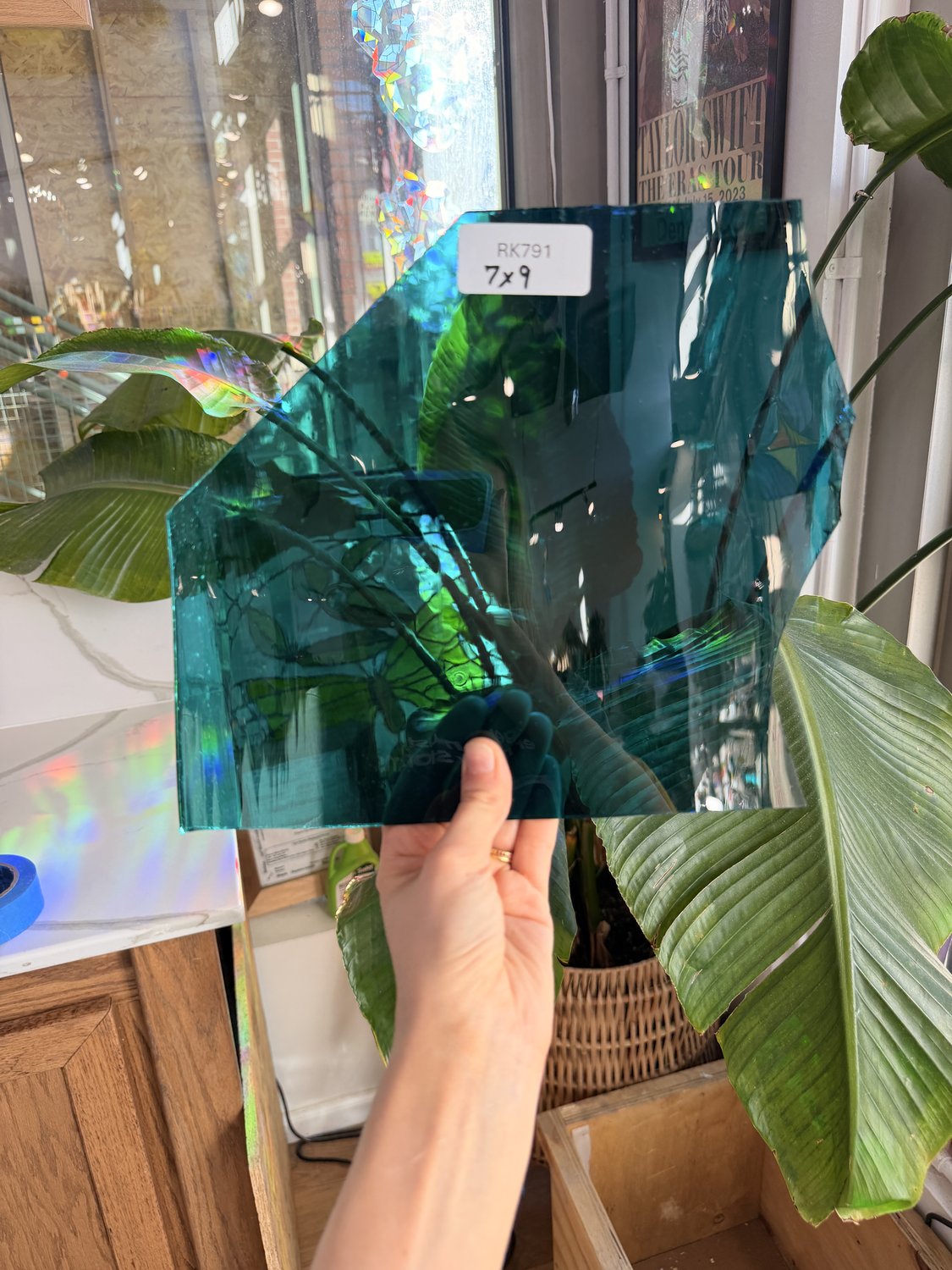 Teal Transparent Mouthblown Sheet Glass Mouth Blown Glass