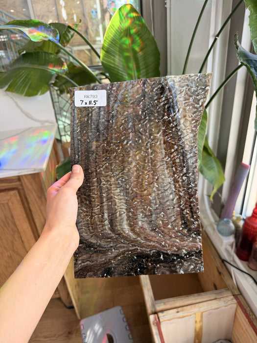 Mixed Brown Textured Vintage Uroboros Fusible Sheet Glass Uroboros Glass RK793 (11.5x7in)