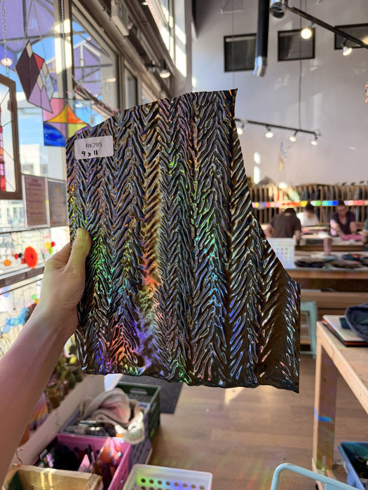 Black Iridescent Herringbone Bullseye Fusible Sheet Glass Bullseye Glass
