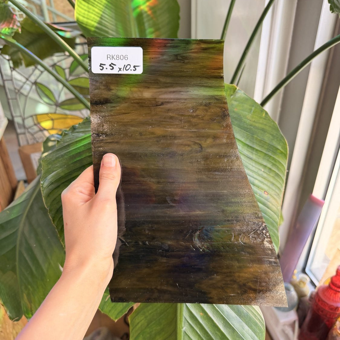 Vintage Amber Black Opal Wispy Vintage Armstrong 215-S Sheet Glass Armstrong Glass 5.5x10.5in (ARM-90122029)