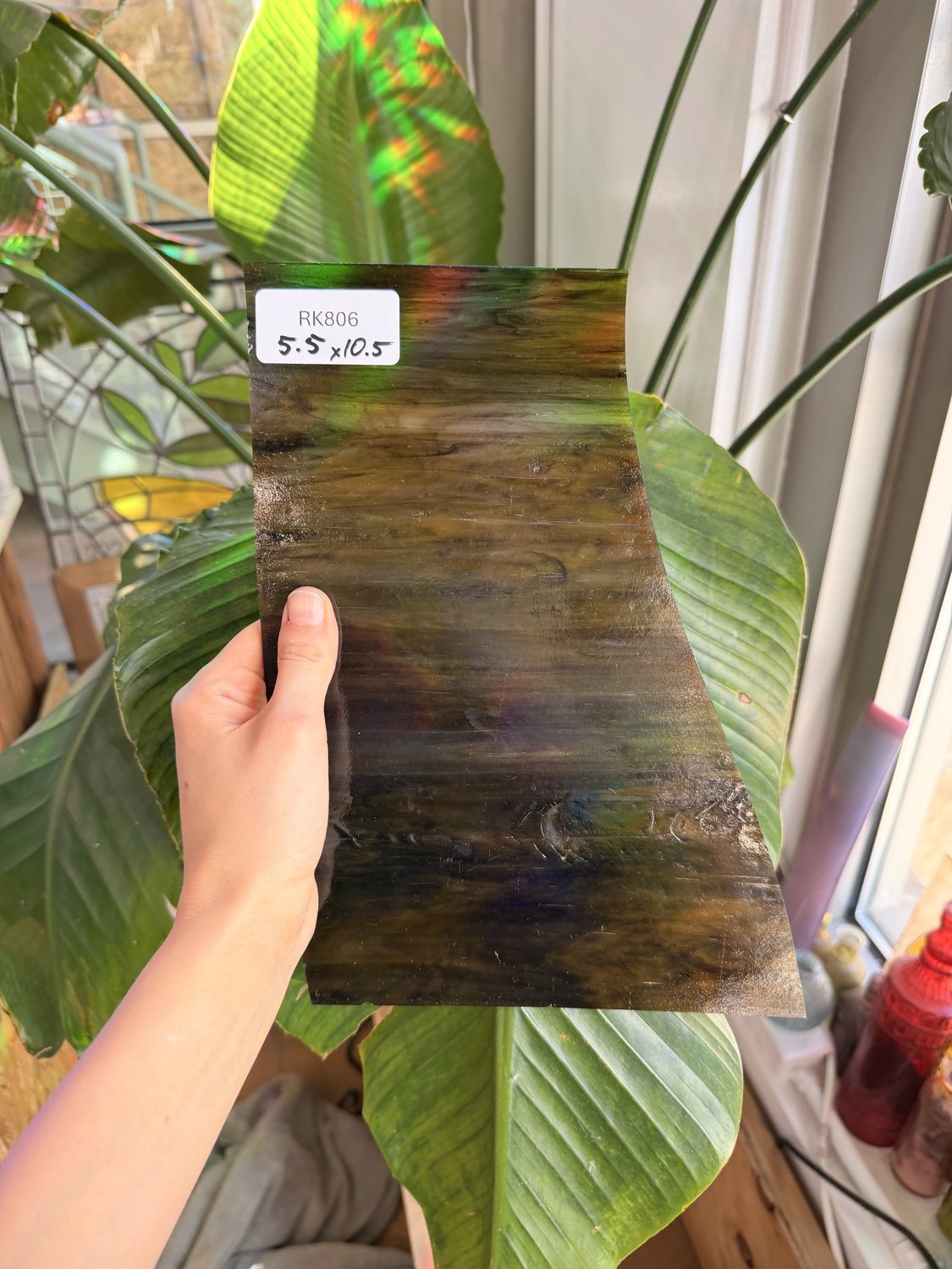 Vintage Amber Black Opal Wispy Vintage Armstrong 215-S Sheet Glass Armstrong Glass RK806 (5.5x10.5in)
